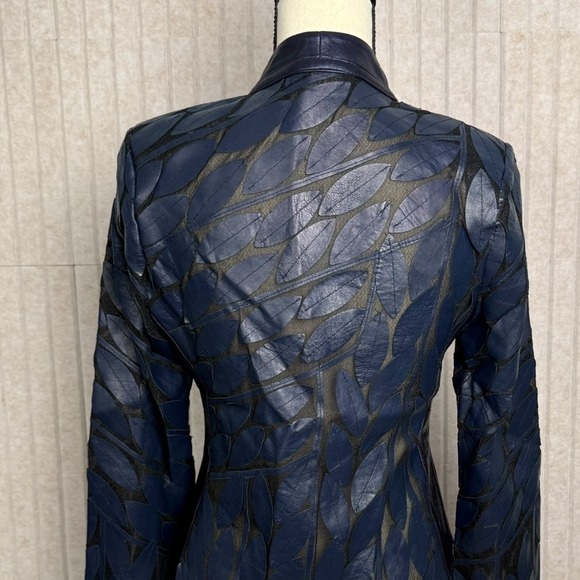 Erin Leather Leaf Cut Lambskin Jacket Womens EU 38 / US M Midnight Navy Turkey - Picture 8 of 14
